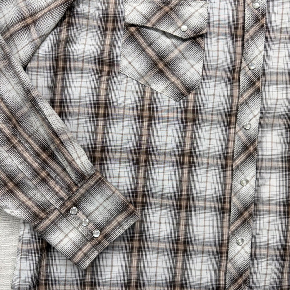Wrangler Wrancher Western Snap Shirt Mens XLT Tall Brown Plaid MTW1231 Cowboy - Picture 5 of 13